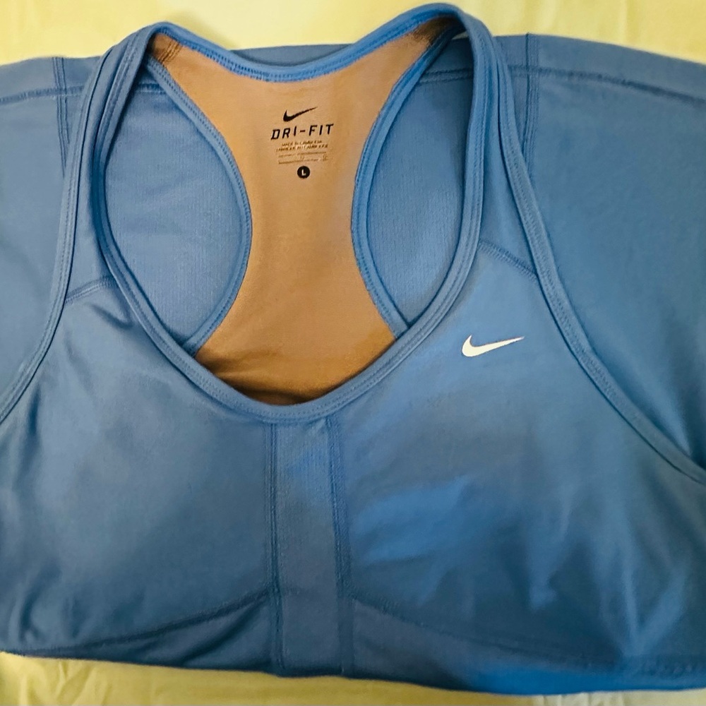 Nike Dri-FIT Blue Built-In Sports Bra Racerback Active Tank Top Mesh Back Size L - Picture 2 of 9